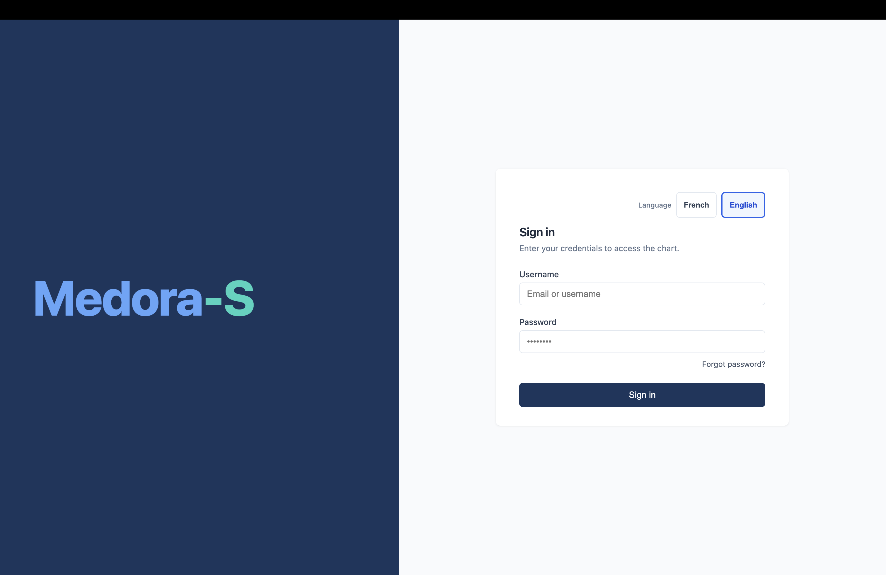Medora multilingual secure sign-in screen